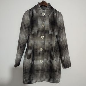 Costa Blanca Coat Jacket 4 Button Gray White Black Blend Pocket Med Length Pleat